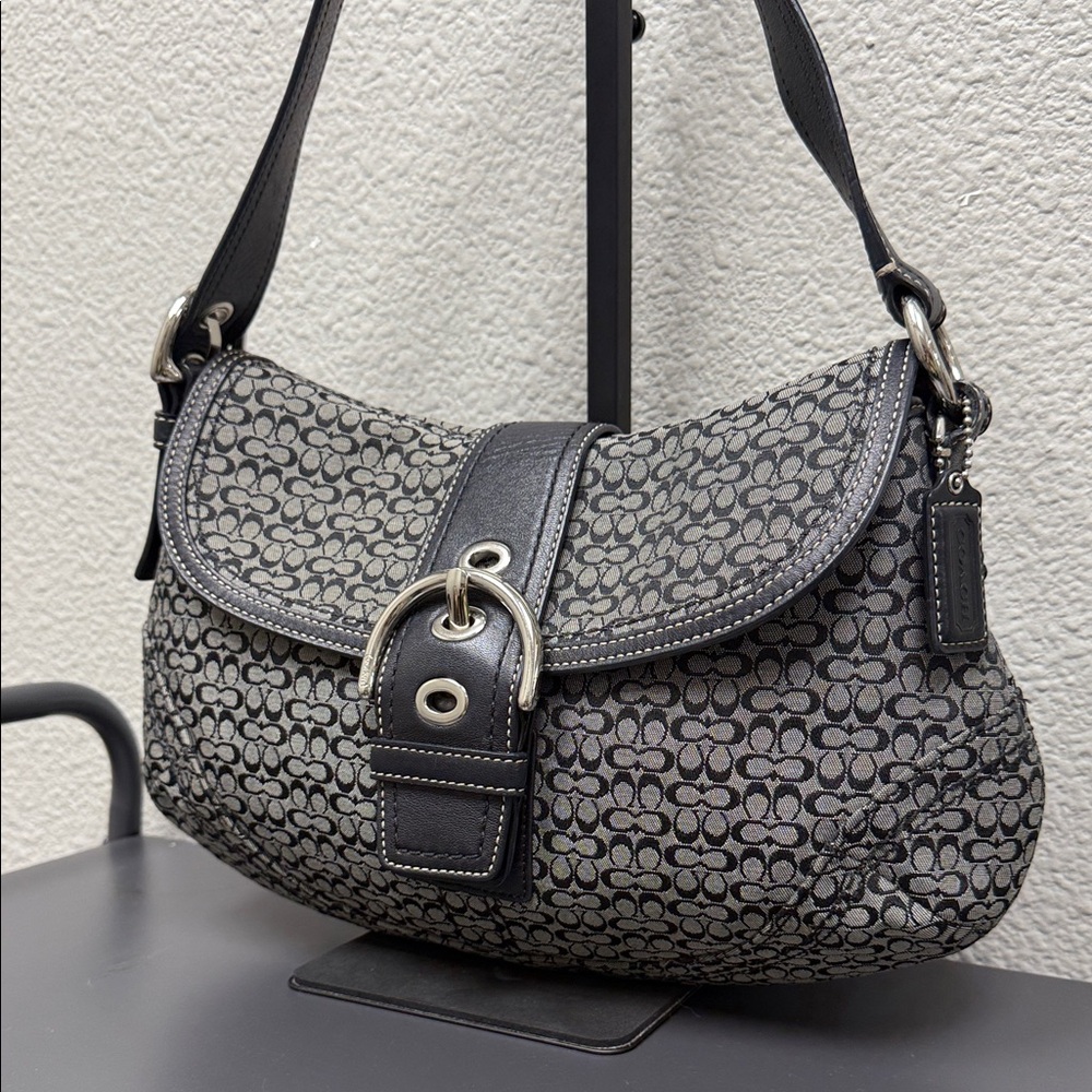 Coach SoHo Buckle Small C Monogram Black and Gray Shoulder/Hobo Bag- EUC